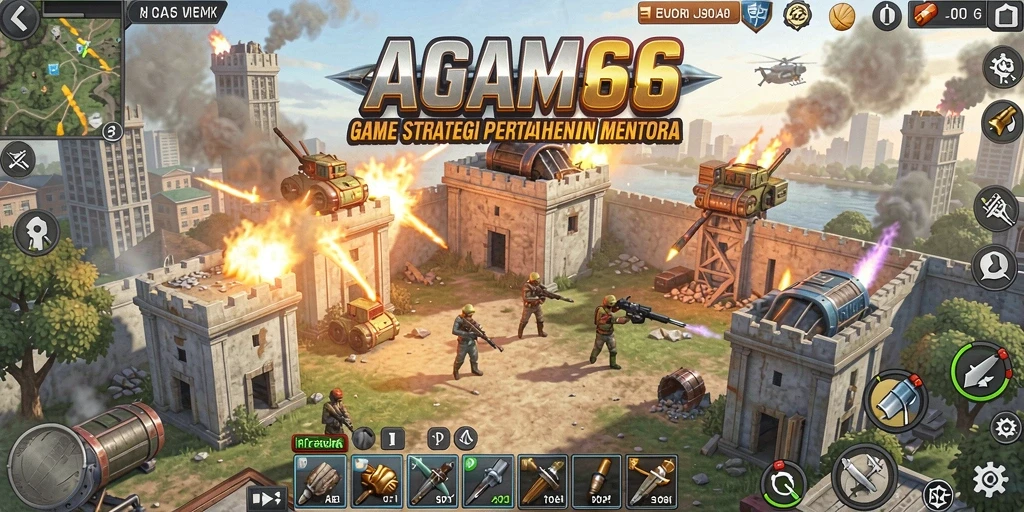 Screenshot gameplay AGAM66 menampilkan suasana pertempuran menara yang seru.