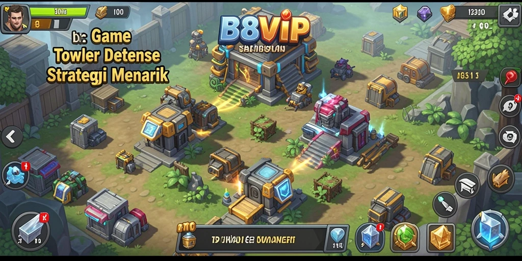 Tampilan seru gameplay Tower Defense di B8VIP.
