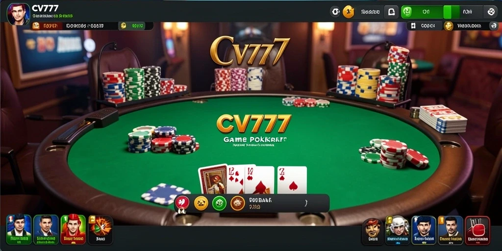 Screenshot gameplay CV777, menunjukkan pemain poker yang kompetitif.