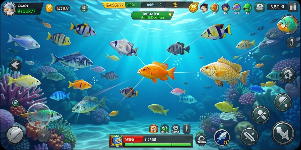 Screenshot GACOR77 menampilkan aksi seru menembak ikan.