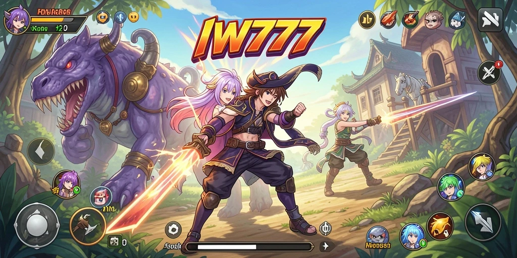 Screenshot IW777 menunjukkan pertarungan karakter Anime yang intens.