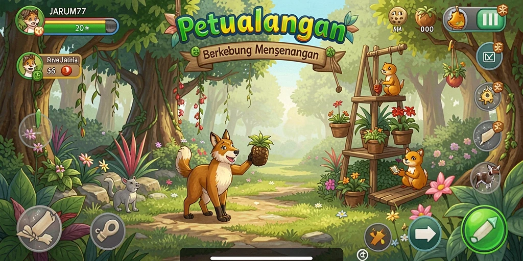 Screenshot utama JARUM77 menampilkan petualangan berkebun yang seru.