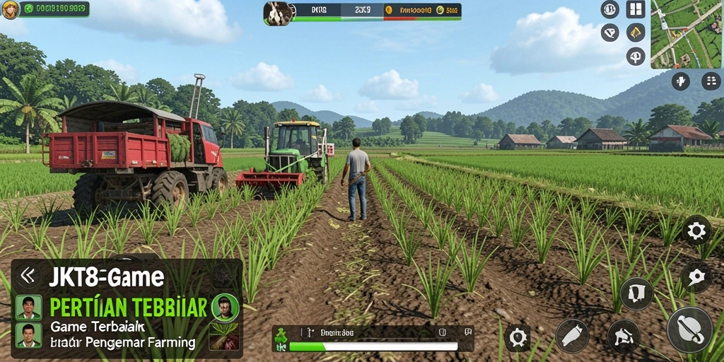 Tangkapan layar gameplay JKT8 dengan aktivitas bercocok tanam.