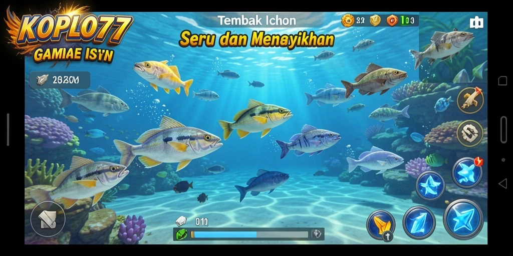 Screenshot gameplay KOPLO77 menampilkan serunya menembak ikan.