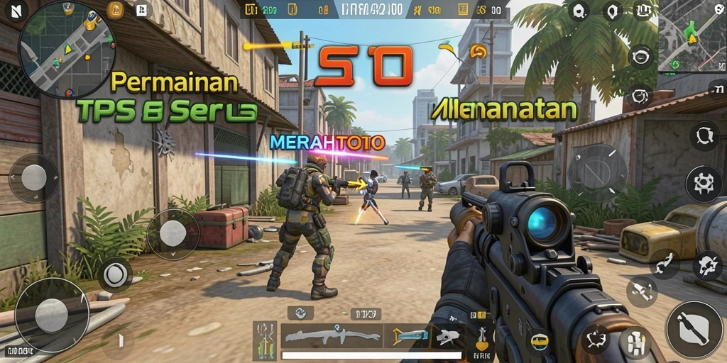 Screenshot gameplay MERAHTOTO menampilkan aksi seru dalam TPS.